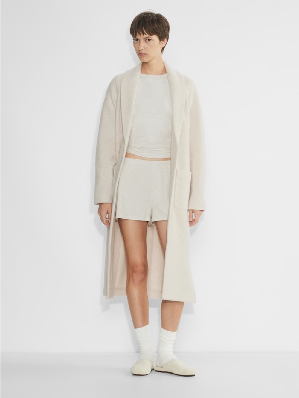 Aritzia Cream Bouclé Long Trench Coat